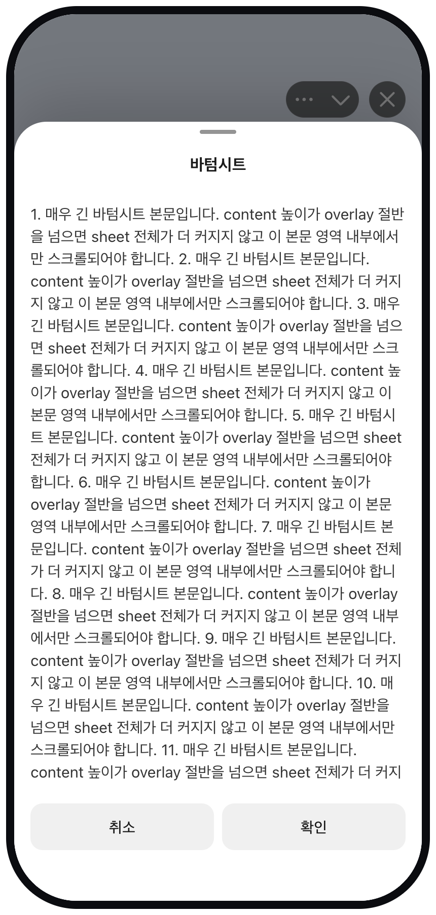 최대 높이로 열린 bottom sheet 예시